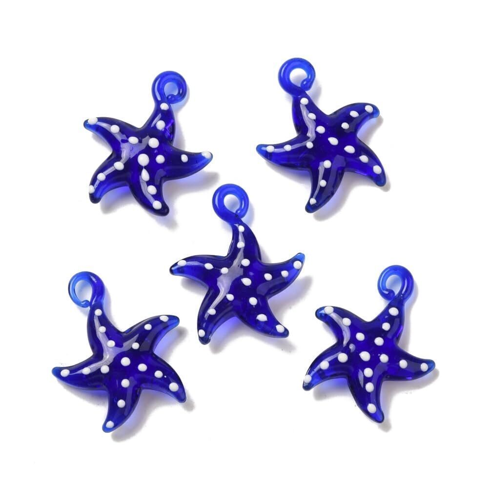 8547 10Pcs Handmade Ocean Starfish Lampwork Pendants Blue Sea Star Bumpy